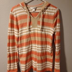 Christopher & Banks Orange and Tan Striped Womans Sweater.
